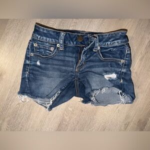American Eagle Outfitters Dark Blue Distressed Denim Shorts